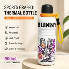 QWE Portable Insulated Water Bottle 600ML 316 Stainless Steel Inner Liner PP Lid With Lanyard Stylish Insulated Cup For Students Sports Outdoor Use - Black and White - View 5