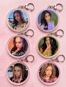 1Pc/6Pcs KATSEYE Girl Group Member Themed Round Portrait Acrylic Keychains, Featuring Manon, Sophia, Daniela, Lara, Megan And Yoonchae Exclusive Designs, Fashionable Bag Charms, Suitable For Fan Gifts, Support Collection, All Seasons - Multicolor - View 3