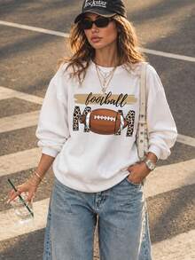 Autumn And Winter Women's "Rugby Leopard Pattern Letter" Pattern Printed Street Commuter Y2k Clothing White Large Round Neck Hoodie - White - View 1