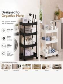 2/3/4/5 Tier Rolling Storage Cart, Carbon Steel/Plastic Material, Multi-Functional Storage, Easy To Assemble, Suitable For Home And Commercial Use, Applicable For Kitchen, Bathroom, Bedroom, Office, Warehouse And Garage Storage And Organization - Black - View 3