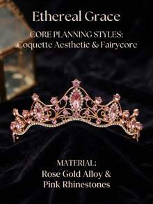1pc Pink Rhinestone Princess Crown Vintage Crystal Tiara For Women Birthday Prom Wedding Fairycore Hair Accessories - Pink - View 5
