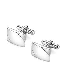 2/8pcs Men Geometric Cufflinks Set, Oval & Rectangular Polished, Classic Business Formal Alloy Shirt Cuff Links, All Season Wedding Suit Gift Accessory - Silver - View 12