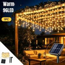 Highly Attractive Outdoor Holiday Lighting, This Solar Powered Wave Ice String Light Specification 4m*0.6m, Equipped With 96 LED Beads, Supports Warm Light, White Light, And Colorful Three Light Colors Switchable At Will. The Wave-Shaped Design With Fluid And Soft Lines Creates A Rich Layered Effect After Hanging, Easily Beautifying Outdoor Spaces. Solar Powered, Automatically Stores Energy From Sunlight During The Day And Turns On Automatically At Night, No External Power Source Required, Simple Installation Without Wiring. - Solar Icicle Lights - View 14