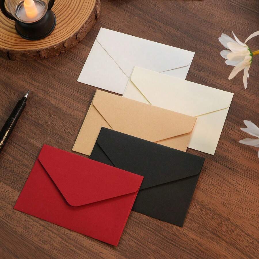 100Pcs Beige Vintage Self Adhesive Kraft Mini Envelopes 4.1*2 Inch Self-Sealing Small Storage Pouches, Fit Business Cards, Mini Greeting Cards, Stickers, Tiny Pictures, Small Ornaments, Office Stationery, Wedding Gift Packaging - Beige - View 1