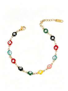 1pc Fashion Bohemian Style Stainless Steel Enamel Turkish Evil Eye Bracelet For Women, Colorful Evil Eye Pendant Jewelry Gift, Random Eye Color - Multicolor - View 1