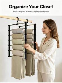 7-Bar Multi-Function Pants Rack, Available In Black And White. 7 Independent Hanging Bars Can Simultaneously Store Multiple Pants, Scarves, Shawls, Leggings, Fully Utilizing Vertical Closet Space, Eliminating Clothing Piles And Wrinkles, Significantly Saving Closet Storage Space. Fits Most Closet Hanging Rods, Convenient And Quick Access To Clothing. Smooth Edge Protection Treatment, Resistant To Snagging And Scratching Fabrics, Stable Load-Bearing And Deformation-Resistant. - Multicolor - View 1