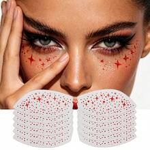 6pairs Red Star Glitter Face Temporary Body Sticker , Self-Adhesive Sparkly Eye Face Decor Stickers, Reusable Face Gems For Rave Festival, Halloween, Concert, Party Makeup - Red - View 2