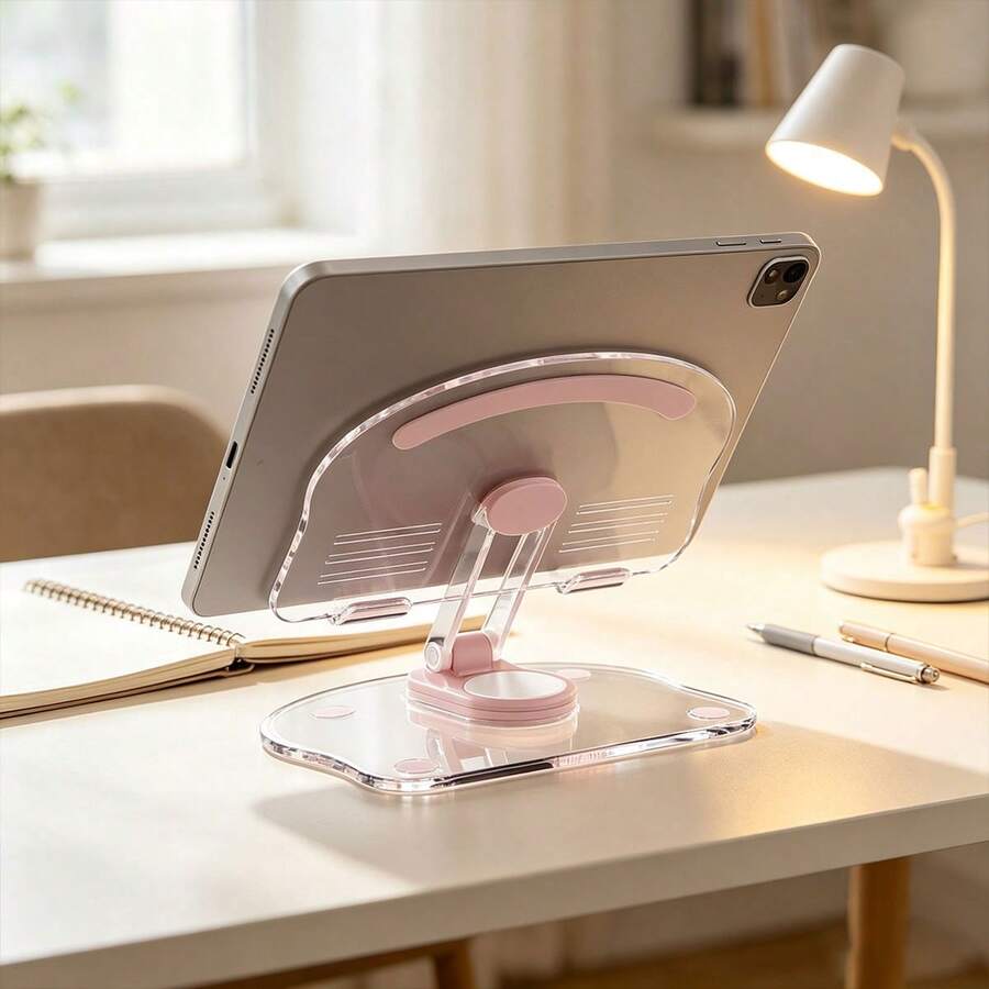 1pc Multifunctional Desktop Stand: Adjustable Folding Phone And Tablet Holder, Acrylic 15° Inclined Keyboard Riser, Height-Adjustable Ergonomic Laptop Stand. Stable Anti-Slip, Portable And Easy To Use, Suitable For Live Streaming, Typing, Office, Study, Travel And Home Decor; Can Be Used As A Practical Stand, Gift, Desktop Organizer Or Decorative Ornament.