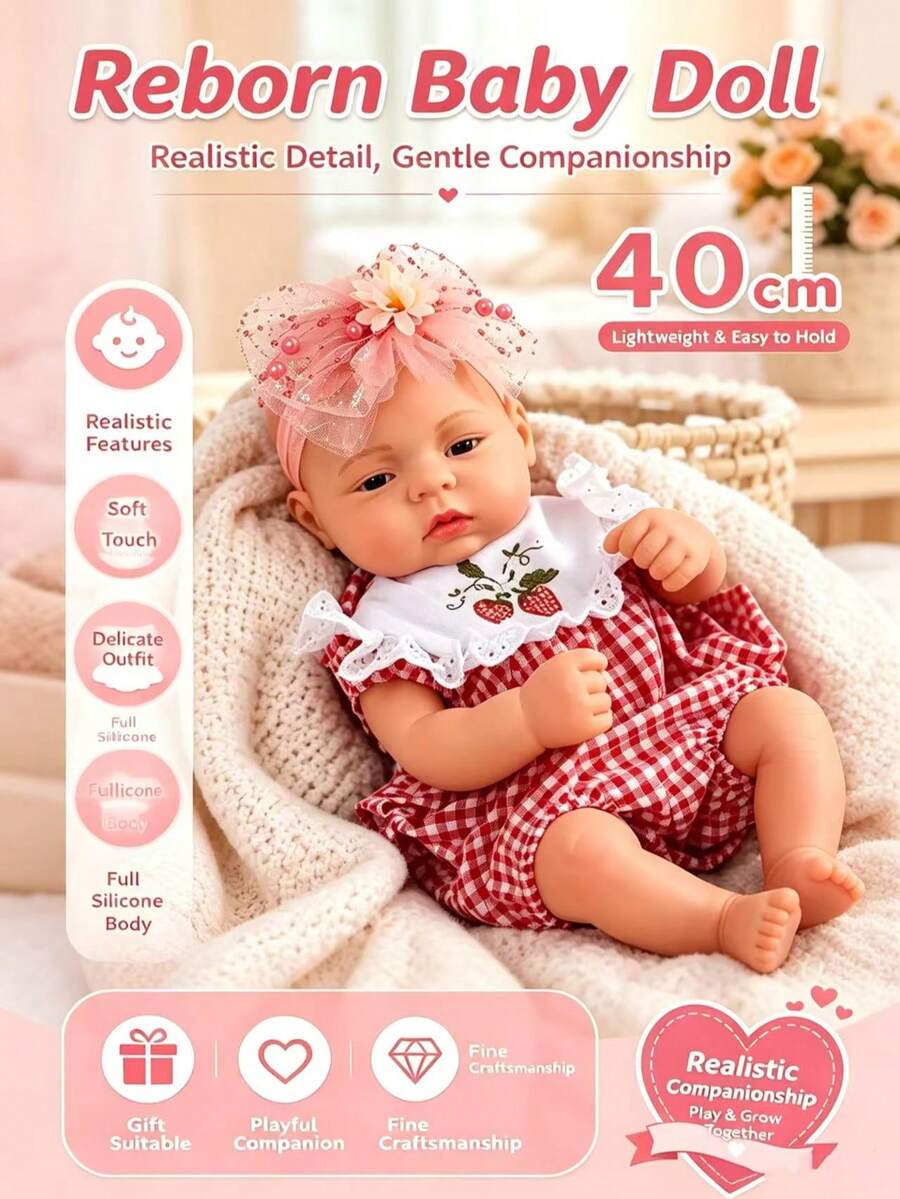 Boneka Reborn Realistis dari Karet Lembut, Tinggi 42cm, Boneka Reborn dengan Pakaian dan Aksesoris, Hadiah Pendamping, Kejutan Ulang Tahun, Cocok untuk Hadiah