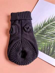 1pc Black 3D Cable Knit Cable Rope Sweater, Suitable For Small And Medium Dogs Teddy Bichon Chihuahua, Solid Color Cute Puppy Clothes - Black - View 3