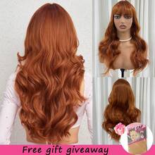 Women's Long Wavy Wig With Bangs, 22-Inch Layered Synthetic Heat-Resistant Fiber Wig (Natural Curl), Suitable For Parties, Cosplay, And Halloween Costumes (Orange / Burgundy) – Includes Two Wig Caps - Multicolor - View 11
