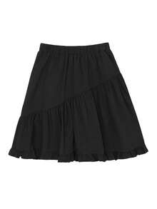 Japanese Style Elastic Waist Asymmetrical Ruffle A-Line Skirt - Black - View 3