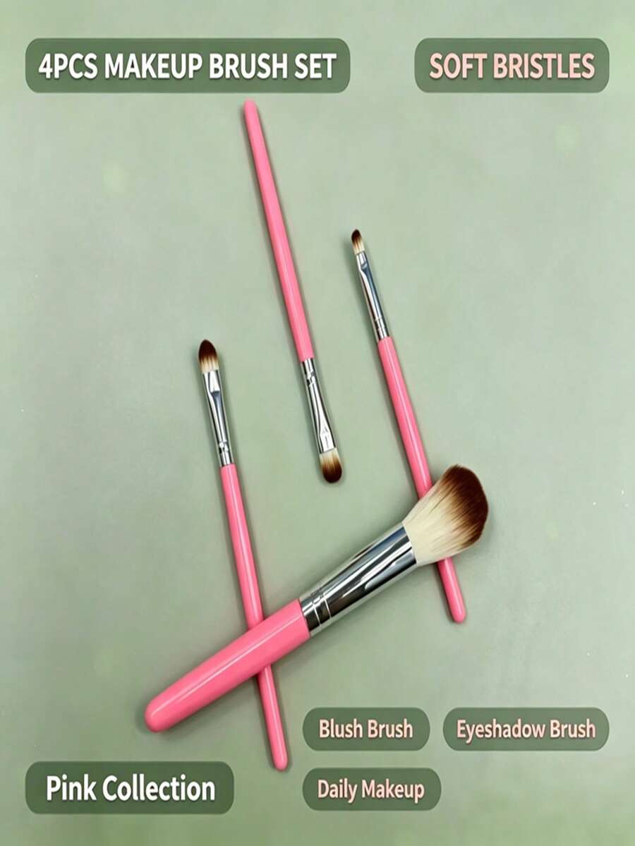 4Pcs Women Cosmetic Makeup Brushes, Soft Hair Face Powder Brush & Small Eye Makeup Brushes, Travel Beauty Tool