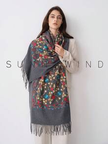 1件女款刺繡銀杏葉休閒時尚百搭秋冬日常穿著 - 深灰色 - 查看 3