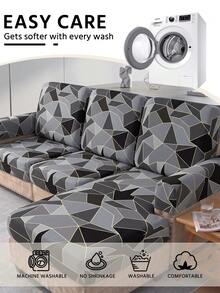 1pc Geometric Print Milk Silk Sofa Cover, High Elasticity Washable Sofa Cover, All Season Use, Suitable For Patio, Garden, Poolside And Various Occasions, Sold Individually, Sofa Cover Protector, Fits 1/2/3/4 Seater Sofa - Multicolor - View 6