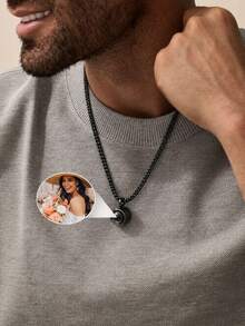 Customized Personalized Men's Valentine's Day Couple Matching Projection Photo Necklace, Necklace Can Hold Photo, Commemorative Gift For Father And Boyfriend, Also Jewelry Accessory For Halloween And Christmas - Multicolor - Style 5 - View 3