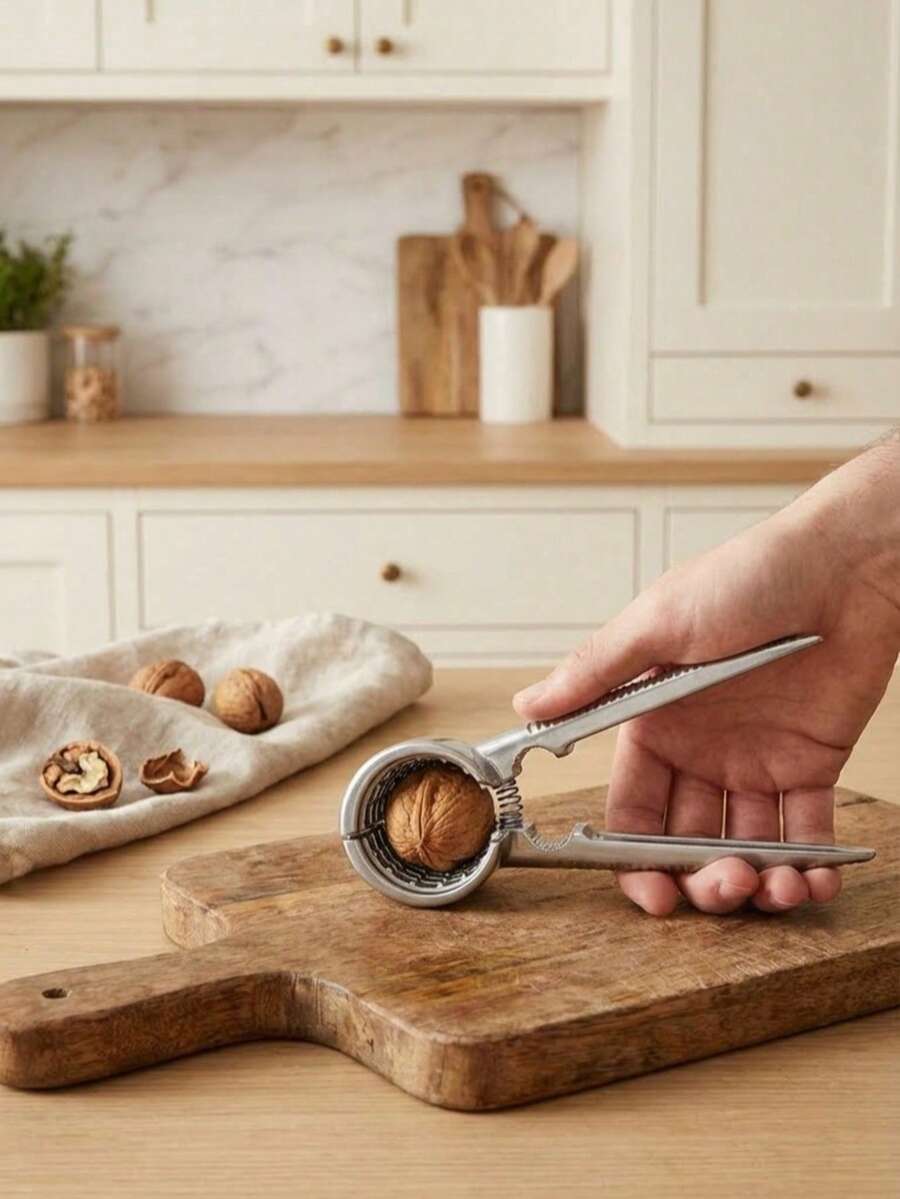 1pc Multifunctional Metal Walnut Cracker, Heavy Duty Handheld Nut Sheller, Non-Slip Nut Opener Tool For Walnut, Hazelnut, Pecan, Almond, Pistachio, Portable Nut Cracking Gadget For Home Kitchen, Party And Snack Making