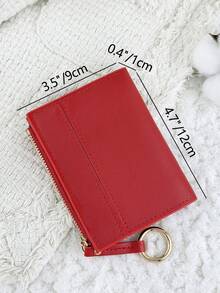 Women's Multifunctional Short Wallet With Zipper, Foldable Buckle Credit Card Storage Bag, Small Wristband Circle Decoration, Suitable For Outdoor Use - Red - View 8