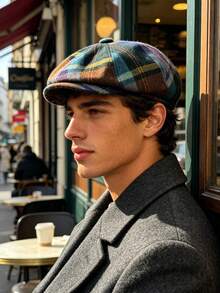 OBOVAY 1pc Men's Colorful Wool Vintage Octagonal Newsboy Cap, Autumn/Winter New Artistic Painter Hat, Fashion Forward Cap, Suitable For Daily Street Artistic Style - Multicolor - View 9