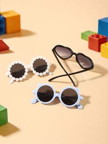 1set 3pcs Kids 3-8Y Mixed PC Frame Glasses, Daisy & Heart & Cat Design, Cute Fashion Eyewear For Party Daily Wear With Glasses Box - Multicolor - View 5