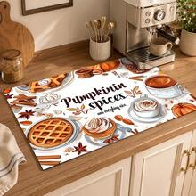 1pc Pumpkin Spice Autumn Kitchen Table Mat, Coffee Waffle Cinnamon Dessert Print Placemat, Pumpkin Spice Table Mat, Thanksgiving Coffee Countertop Mat, Autumn Kitchen Dining Room Tabletop Home Decor - Multicolor - View 1