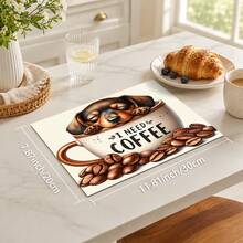 1pc Puppy Coffee Theme Kitchen Table Mat, Cute Pet Dog Coffee Cup & Coffee Bean Print Placemat, Coffee Table Mat, Coffee Machine Countertop Mat, Coffee Bar Desktop Decor Mat, Kitchen Dining Home Decor - Multicolor - View 14
