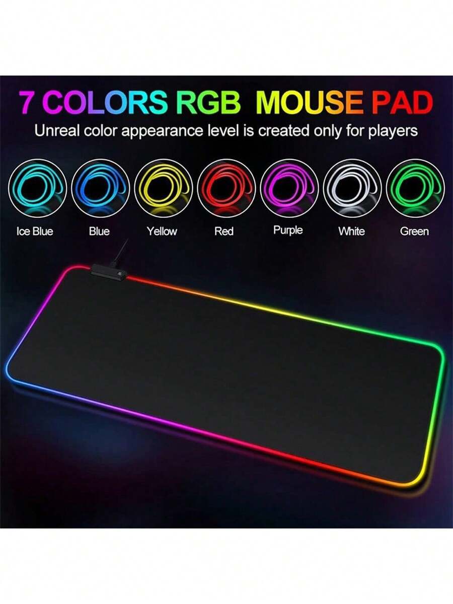 1pc Pure Black Personalized Large RGB Glowing Magic Mouse Pad 80cmx30cmx0.3cm Extra Large Office Desk Mat / RGB 30cmX25cm Computer Desk Gaming Mouse Pad Keyboard Pad Student Desktop Writing Desk Mat Stitched Edge Durable Mouse Pad Computer LED Desk Mat - View 1