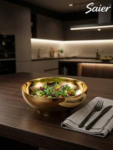 Korean Style Large Gold Stainless Steel Bowl, High Capacity Ramen Bowl, Soup Bowl, Instant Noodle Bowl, Stackable For Easy Storage, Durable And Anti-Drop, High Aesthetic Value, Modern Minimalist Kitchenware - Multicolor - View 5