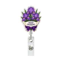 1pc Floral Retractable Badge Reel, Inspirational Flower Acrylic Rotating Badge Holder, Medical ID Clip, Souvenir - Multicolor - View 9