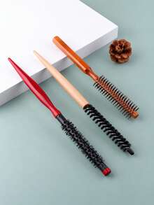 Mini Wooden Round Hair Brush Small Barrel Curling Comb Bangs Styling Brush Root Volume Hair Roller Comb Blow Dry Hair Tool For Fringe Inner Curl Styling Anti Static Hair Care Accessory - Multicolor - View 1