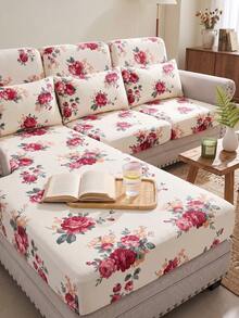 1pc Floral Print Milk Silk Sofa Cover, High Elasticity Washable, All-Season Use, Suitable For Patio, Garden, Poolside And Various Occasions, Sold Individually, Sofa Protector Cover, Fits 1/2/3/4 Seater Sofa - Multicolor - View 11