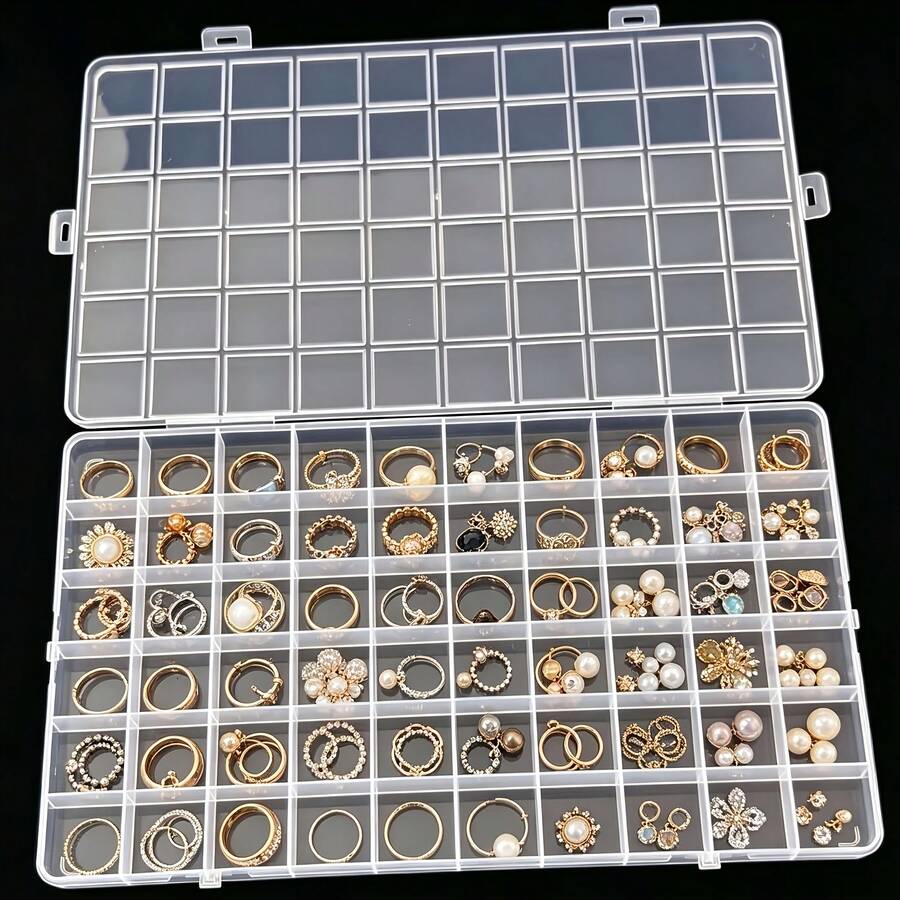 60‑Grid Premium Clear Plastic Lidded Storage Box, Heavy‑Duty Multi‑Compartment Desktop Organizer With Secure Snap Closure, Versatile Rectangular Container For Jewelry, Beads, Hardware, Craft Supplies & Small Office Accessories - A - View 1