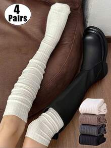 4 Pairs Vertical Striped Knee High Socks, Loose Slouchy Boot Socks, Y2K JK Fashion Socks For Girls, Casual Daily Wear - Multicolor - View 16