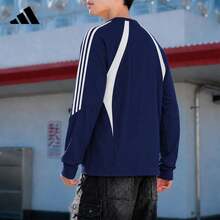 Adidas 2026 新款拼色圓領套頭運動休閒衛衣 三條紋 KX7629 - 藍白色 - 查看 5