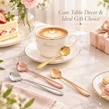 8pcs/Set Flower Coffee Spoon,Stainless Steel Teaspoon,Cute Tea Spoon,Flower Shaped Spoon,Coffee Stirring Spoon,Dessert Spoon,Ice Cream Spoon,Table Decor Spoon,Kitchen Small Gift,Gold Coffee Spoon - View 3
