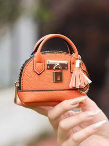 CHARM INFINITE Multi-Color Mini Handbag Shaped Keychain Pouch, Faux Leather Zipper Coin Purse With Metal Lock And Tassel Charm, Portable Earphone Storage Bag, Fashion Bag Pendant Keychain Accessory For Women And Girls Daily Decoration - Multicolor - View 5