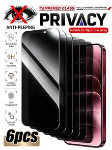6pcs Privacy Tempered Glass Screen Protector, Anti-Peeping, Full Coverage, Anti-Collision, Dust-Proof, Hydrophobic, Effectively Protects Screen From Scratches Caused By Sharp Objects, Compatible With Iphone Duo/18promax/18pro/17 Pro Max/17 Pro/17Air/17/16 Pro Max/16 Pro/16 Plus/16/15 Pro Max/15//14/13/12/11/XS And Other Models. - Black - View 8