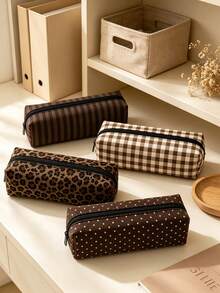 New Brown Patterned Makeup Bag | French Print Travel Organizer | Travel Essentials | Pool Must-Have | Toiletry Bag | Pool Storage Bag | Mother's Day Gift | Teacher's Day Gift | Suitable For Moms, Teachers, Friends And Nurses | Home Essentials | Graduation Gift | Easy To Clean Design | Portable Makeup Bag - Multicolor - View 5