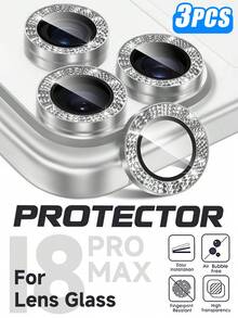 3件組 [2026新款] 9H 鋼化玻璃相機鏡頭保護貼，相容 iPhone 18 Pro/18 Pro Max，閃亮鋁環設計，高透清晰、防刮、防指紋、防碎裂、無氣泡、易安裝，相容手機殼，可愛銀色，女性生日禮物 - 銀色 - 查看 10