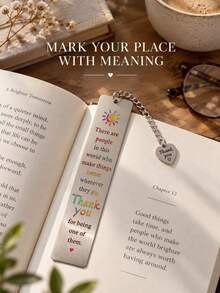 Engraved Metal Bookmark With Heart Pendant, Inspirational Thank You Quote Book Mark, Appreciation Gift For Friends & Coworkers - Multicolor - View 4