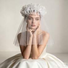 1 buah Kerudung Organza Bertepi Gulung dengan Manik-manik dan Hiasan Tulle Gaya Prancis Vintage, Aksesori Penataan Foto Pernikahan untuk Fotografi Perjalanan - Warna gambar - View 7