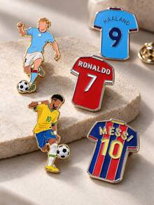 FIFA 8pcs Football Player & Jersey Brooch Set, Messi, Ronaldo, Neymar, Haaland Zinc Alloy Metal Lapel Pin Set, Suitable For Backpack, Jacket, Clothing, Bag, Football Fan Gift - Multicolor - View 3