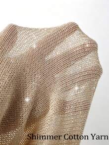 Women's Shiny Cotton Yarn Front Tie Long Sleeve Knit Cardigan, Evening Party Outfit - Apricot - View 11