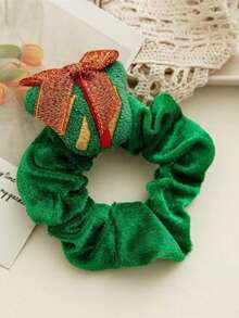 Women's Christmas Velvet Scrunchie, With Santa Claus, Reindeer, Christmas Tree Fabric Applique, Holiday Hair Accessory, Christmas Party Holiday Styling, Daily Gathering Outfit Accessory, Multiple Styles Available - Multicolor - View 14