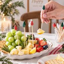 100pcs/50pcs Christmas Tree Cocktail Picks, Disposable Fruit Toothpicks, Christmas Tree Cupcake Food Decor, Christmas Party Decorations - Multicolor - View 4