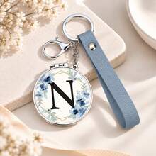 1pc 26 Letters Optional Floral Design Double-Sided Portable Makeup Mirror, 1X High Definition Mirror 180° Foldable PU Leather Pendant, Girls Bag Keychain Mirror/Bag Charm - Multicolor - View 19