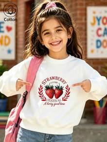 Girls' Cute Printed Drop-Shoulder Round-Neck Long-Sleeve Casual Sports Sweatshirt - White - View 1