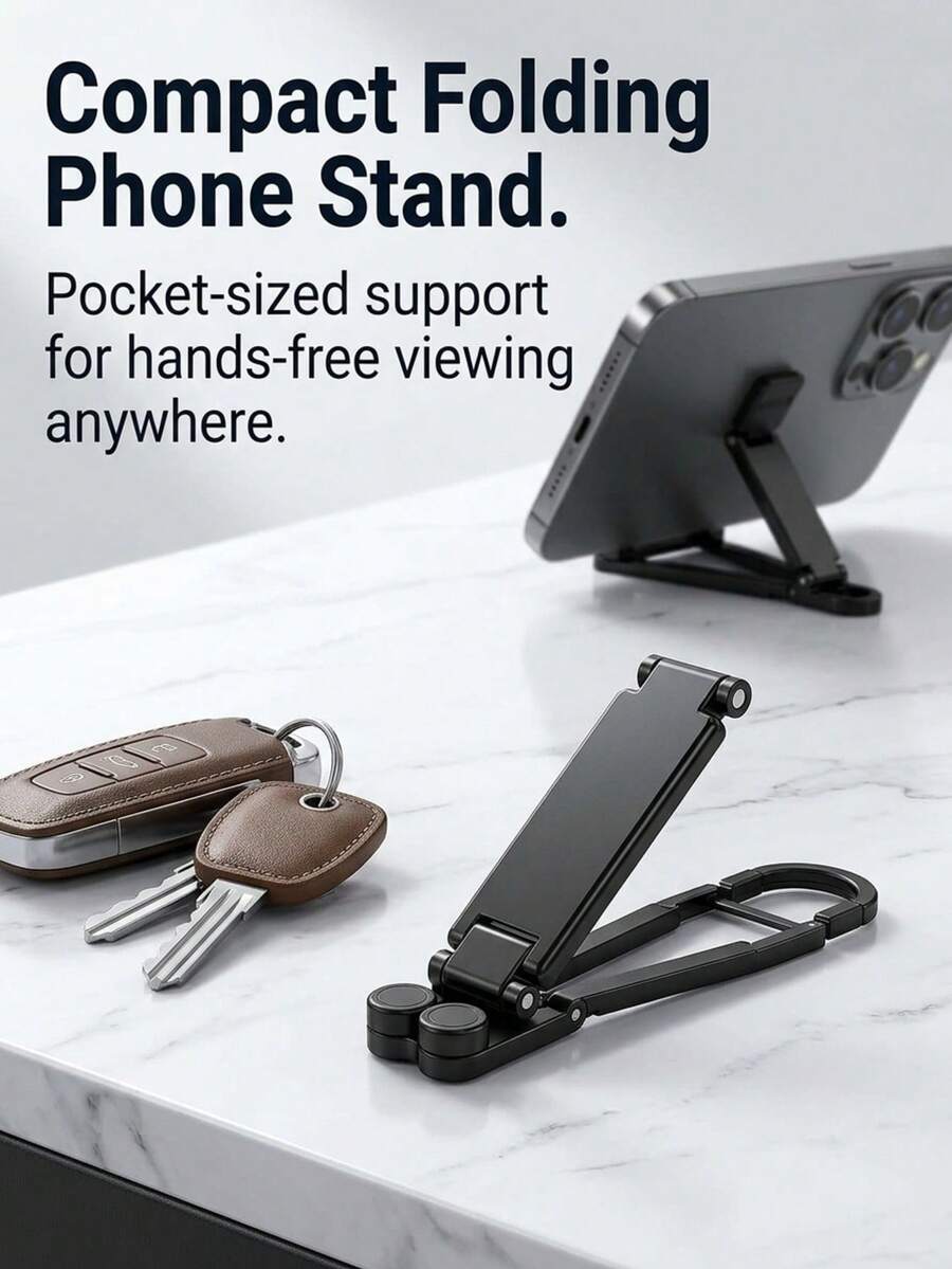 1pc Portable Phone Stand, Foldable Phone Holder, Portable Travel Support Stand With Keychain Design And Clip, Suitable For Home, Desk, Office, Business Travel And Other Occasions, Compatible With All Smartphones And Tablets. Features Stable Anti-Slip Function, Essential Tool For Daily Use In Office And Home, Perfect Gift For Friends.
