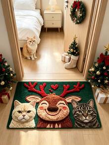 1pc Deer & Cat Doormat, Door Mat, Small Rug, Welcome Mat, Carpet, Floor Mat, Outdoor Doormat, Kitchen Rug, Home Decor, Front Door Mat, Area Rug, Outdoor Mat, Home Decor - Multicolor - View 2
