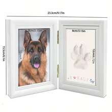 1PC Pet Paw Print Photo Frame Without Colorful Accessories And Letter Board, With Clay Impression Kit, Paw Print Making Kit, Cat Or Dog Memorial Keepsake Gift, Pet Home Decor, Wooden Desktop Photo Frame, Pure White - one-size - View 2